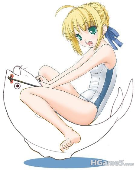 00331_p493088_ahoge barefoot blonde_hair fate_stay_night fish green_eyes hair_ri.jpg