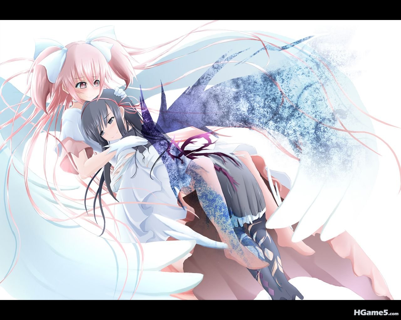 Konachan.com - 102984 2girls akemi_homura dress kaname_madoka kazuna long_hair m.jpg