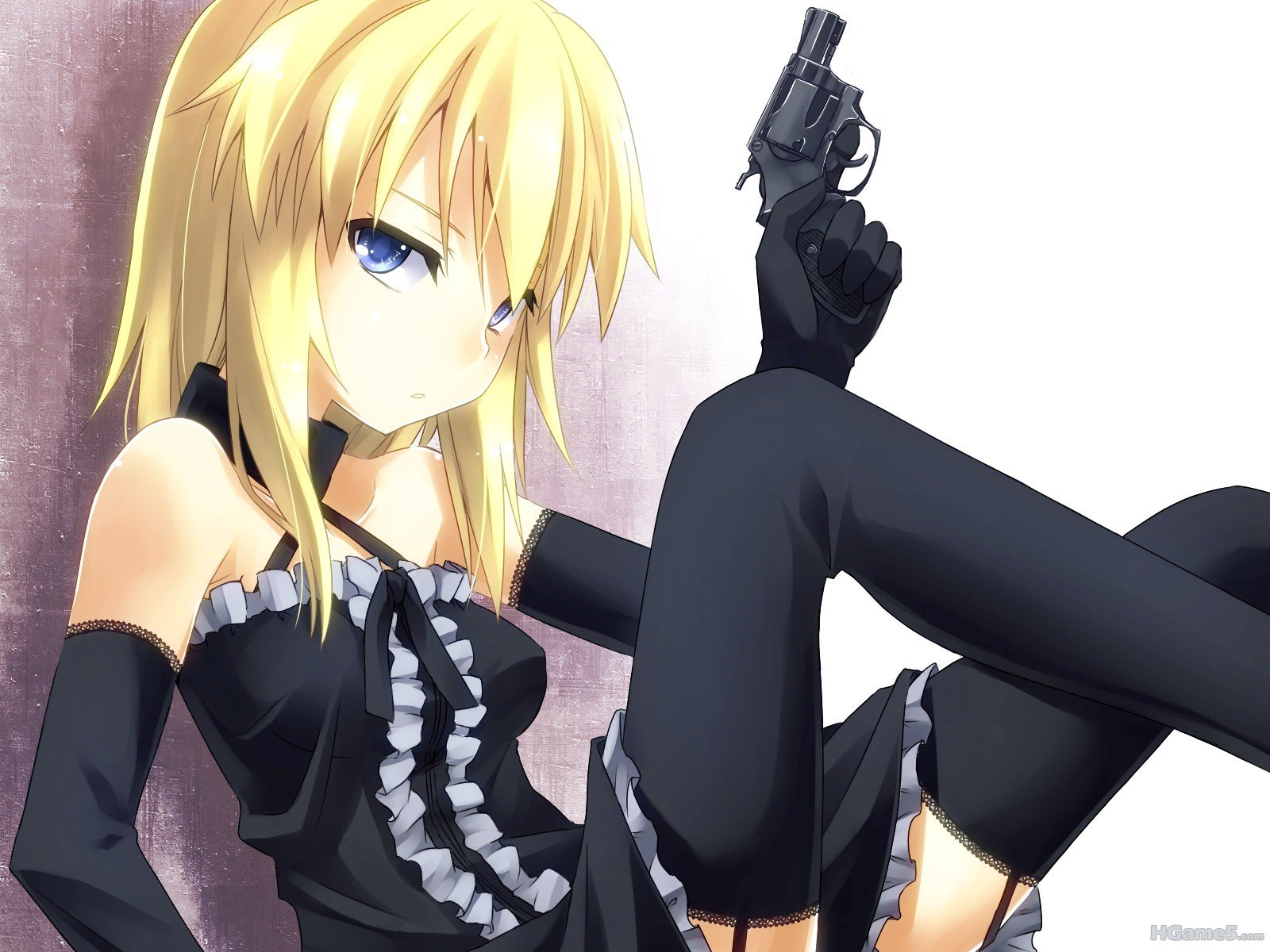 Konachan.com - 82369 blonde_hair blue_eyes dress gun original thighhighs weapon .jpg