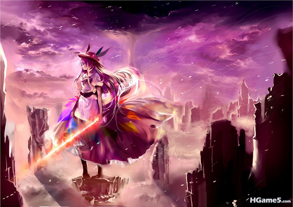 Konachan.com - 54119 cercis dress hat hinanawi_tenshi long_hair purple_hair red_.jpg