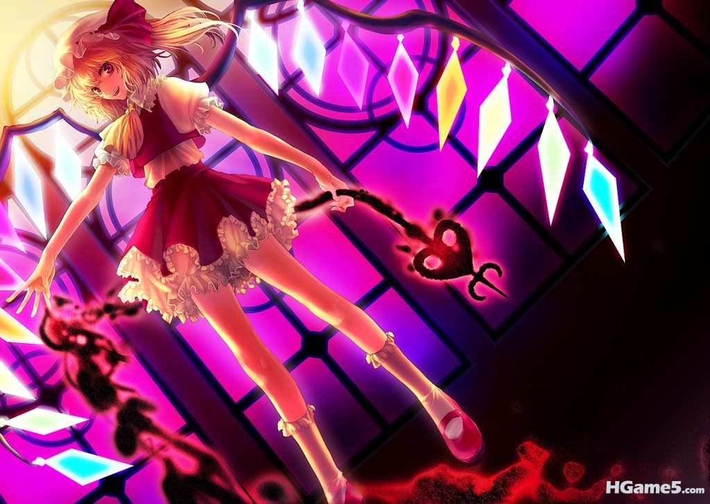 Konachan.com - 62243 blonde_hair dress flandre_scarlet hat long_hair red_eyes ri.jpg