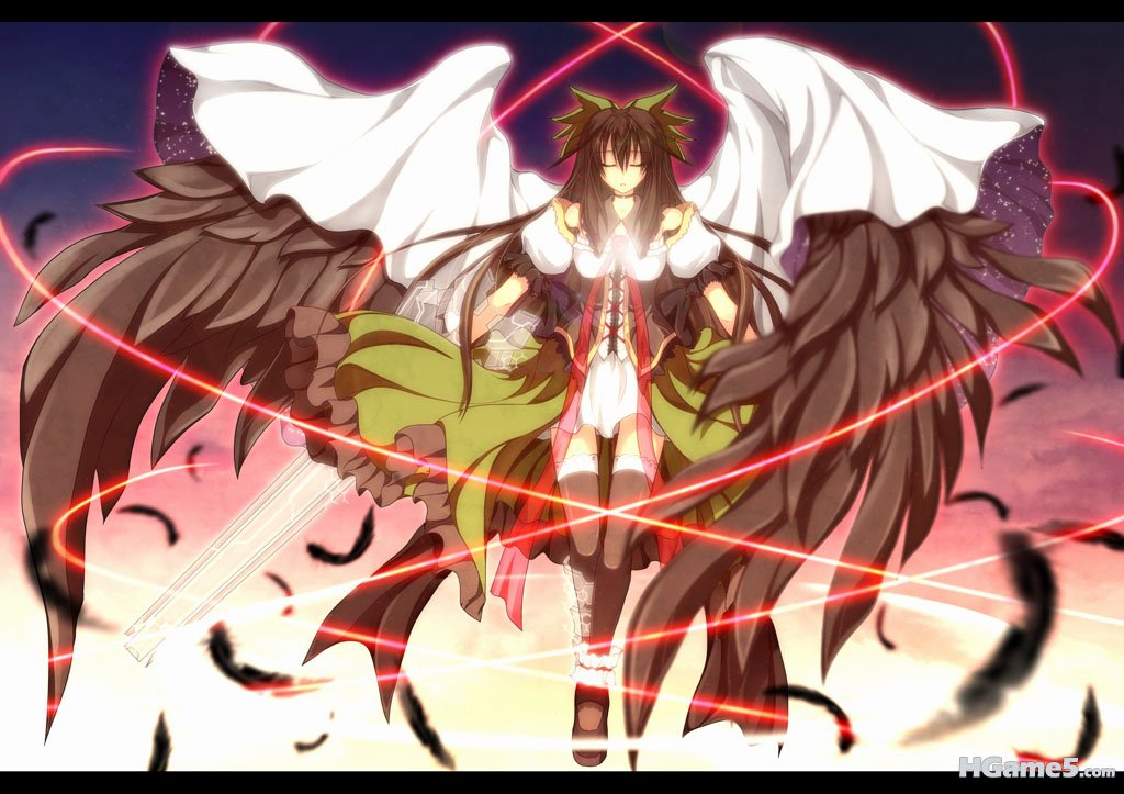 Konachan.com - 92638 feathers guriserin reiuji_utsuho sword thighhighs touhou we.jpg
