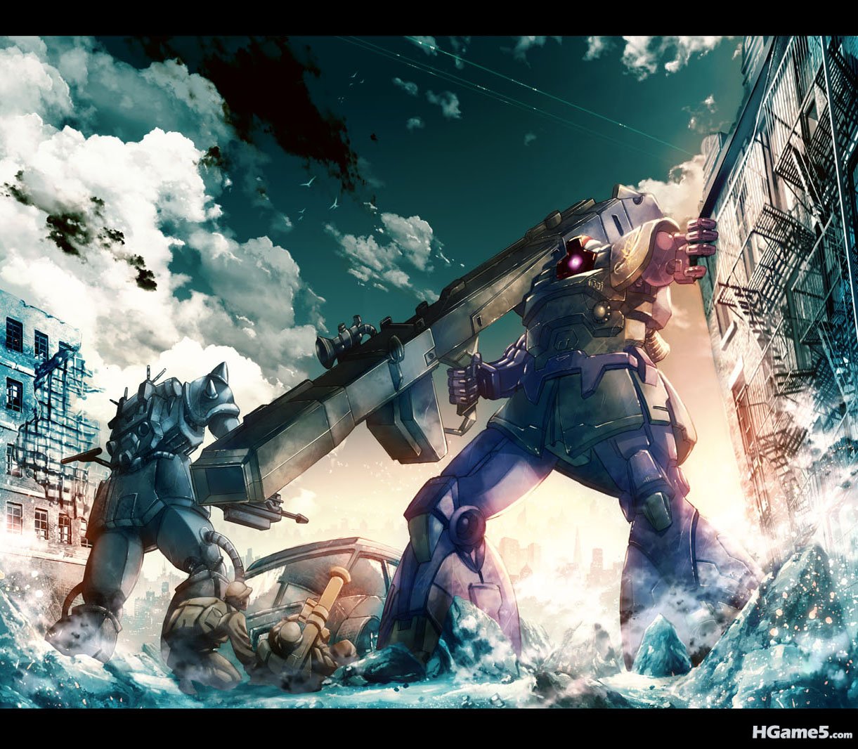 Konachan_com - 65899 car mecha mobile_suit_gundam original robot sky tagme weapon.jpg