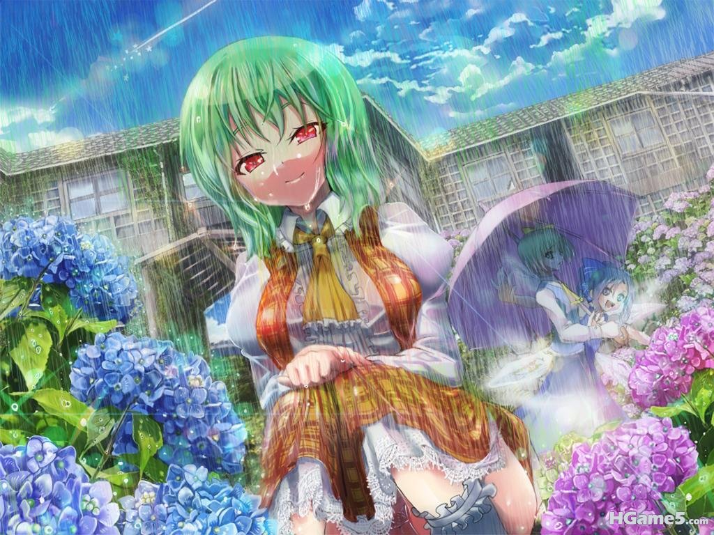 n_com - 104661 bow cirno daiyousei dress flowers green_hair houen kazami_yuuka r.jpg