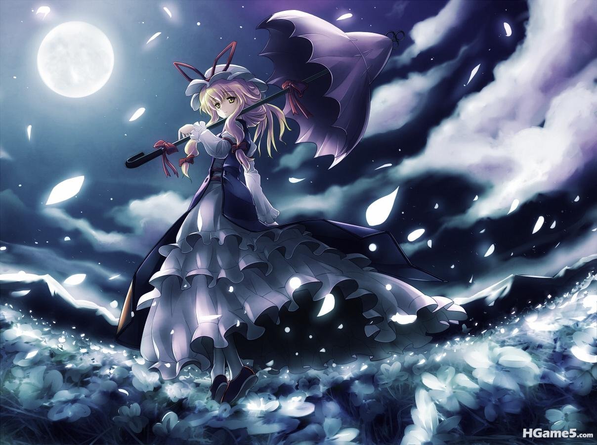 Konachan_com - 61378 moon night shirosa touhou umbrella yakumo_yukari.jpg