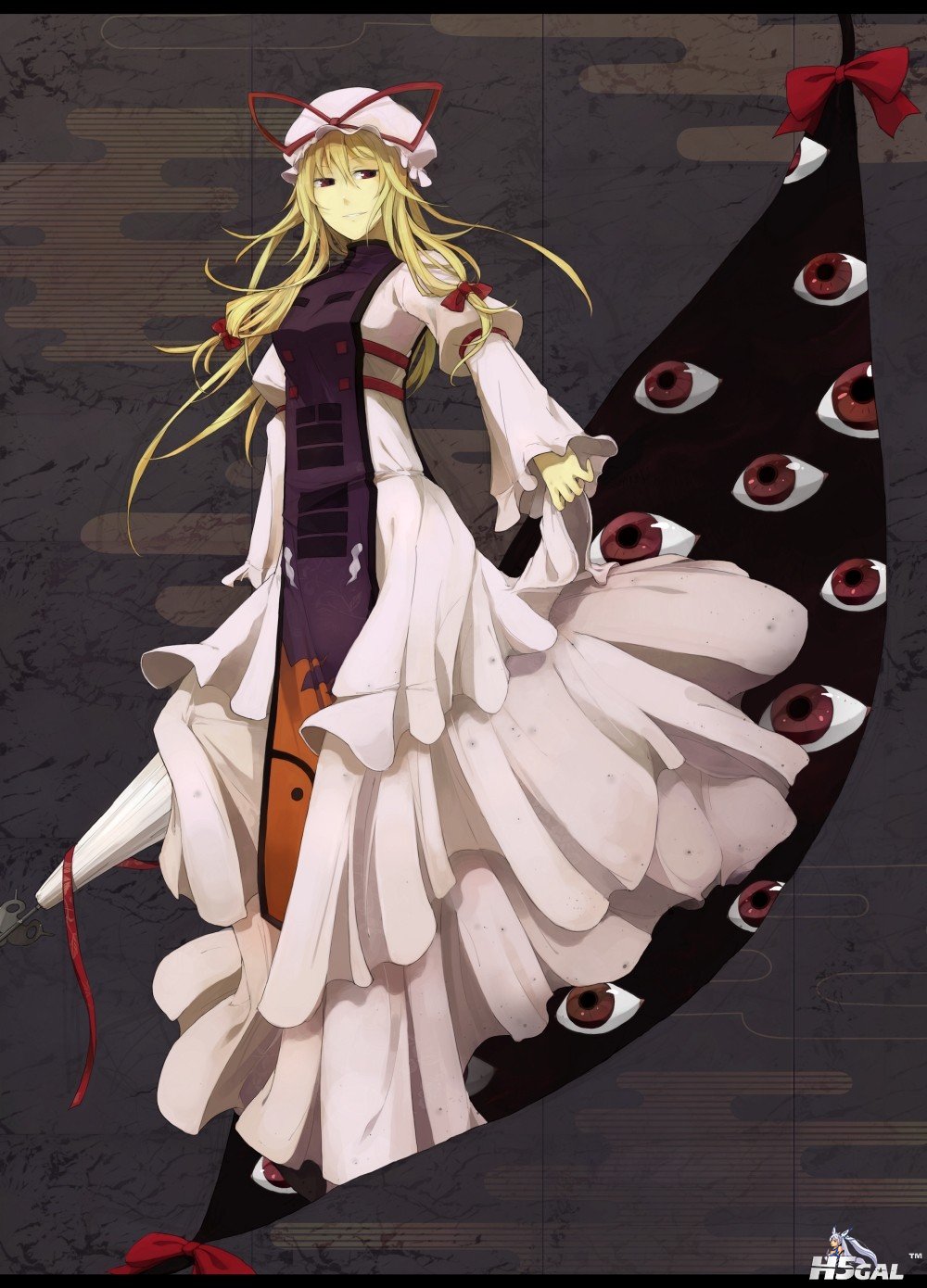 p666478_blonde_hair bow dress eryngii_yoko eyes gap hair_bow hat long_hair red_e.jpg
