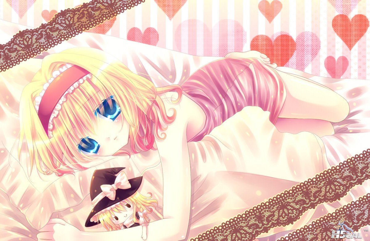 p822301_alice_margatroid bare_shoulders barefoot bed blonde_hair blue_eyes blush.jpg