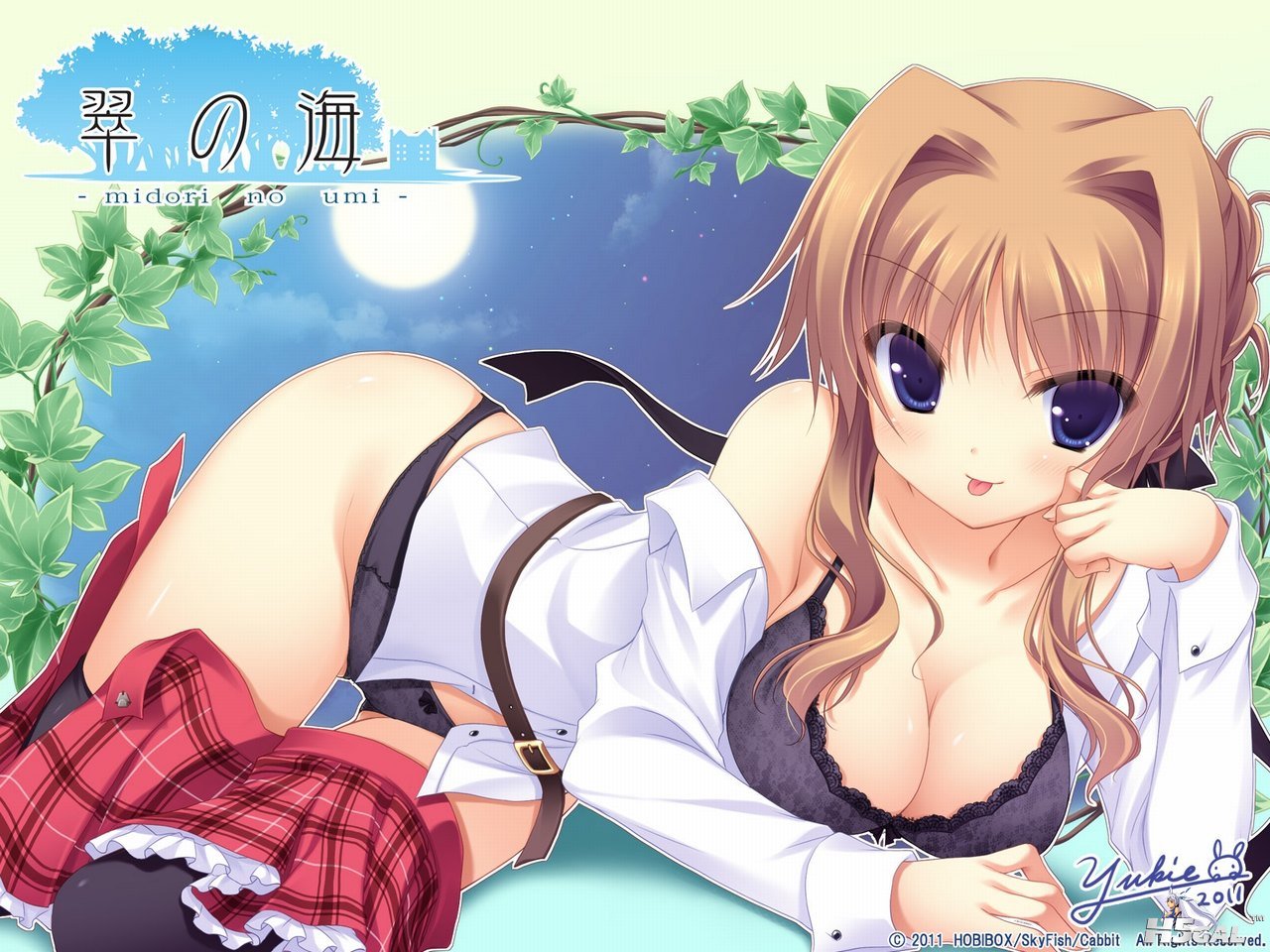 Konachan.com - 119090 bra brown_hair chisha cleavage midori_no_umi open_shirt pa.jpg