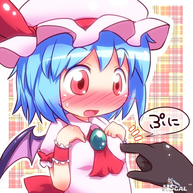 p700733_ayakashi_(pixiv) bat_wings blue_hair blush breast_poke fang poke red_eye.jpg