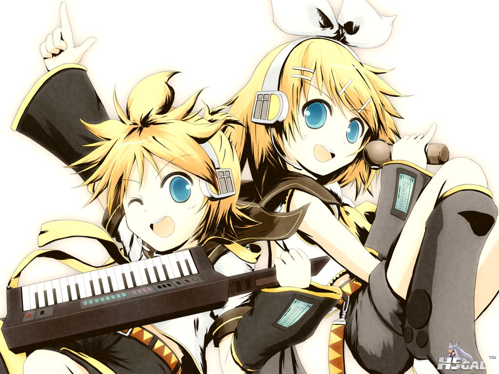 Konachan_com - 139790 aqua_eyes blonde_hair boy_and_girl female male microphone .jpg