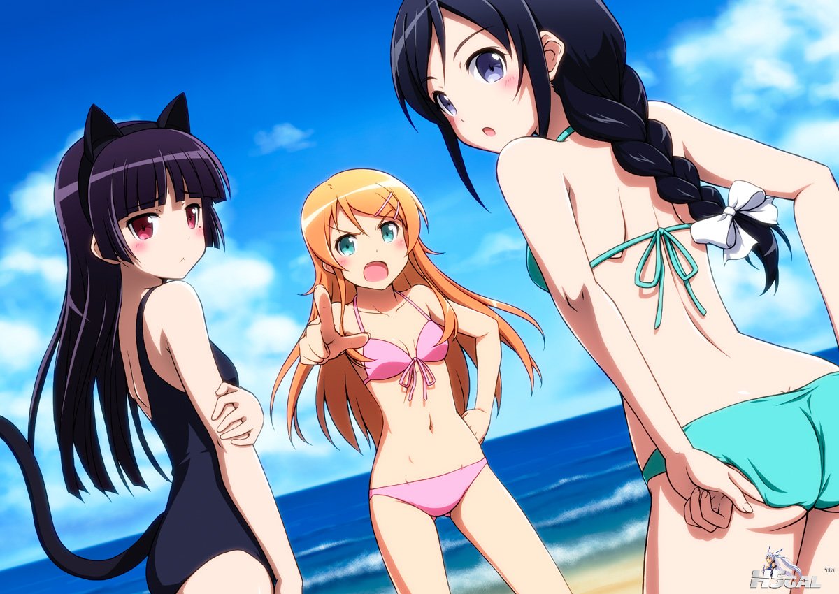 com - 140066 3girls animal_ears aragaki_ayase beach bikini catgirl gokou_ruri ho.jpg