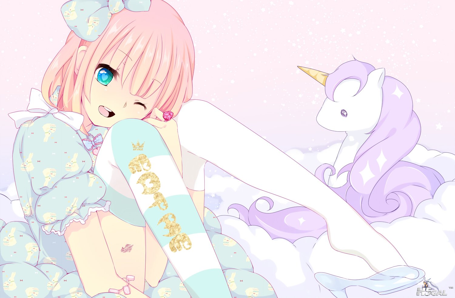 Konachan_com - 142435 blue_eyes bow dress sakuragi_yuzuki tagme thighhighs wink.jpg