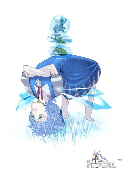 p662938_barefoot blue_eyes blue_hair cirno crossed_arms exercise frog ice s_keng.jpg