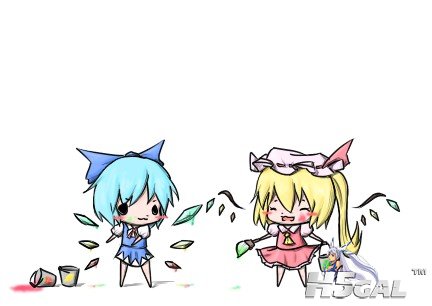 p728767_blonde_hair blue_hair blush_stickers bow chibi cirno flandre_scarlet hai.jpg