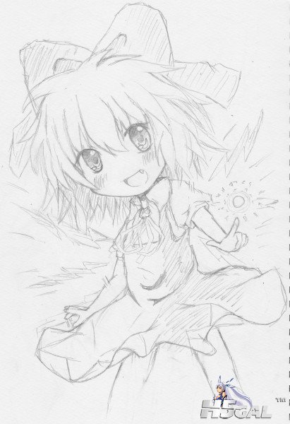 p684069_bachi_cirno bow cirno hair_bow monochrome the_embodiment_of_scarlet_devi.jpg