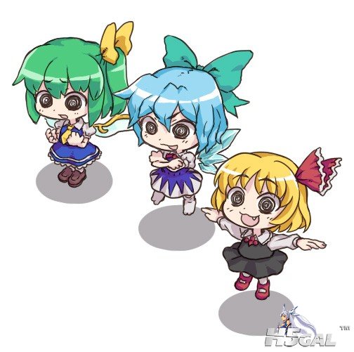p672262_abua blonde_hair blue_hair bow cirno daiyousei fang green_hair hair_bow .jpg