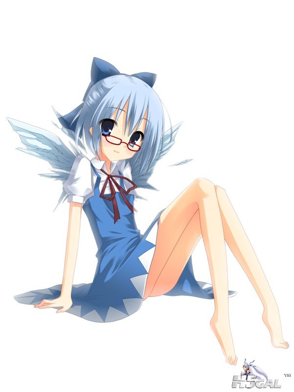 p678402_barefoot bespectacled blue_eyes blue_hair bow cirno glasses hair_bow kep.jpg