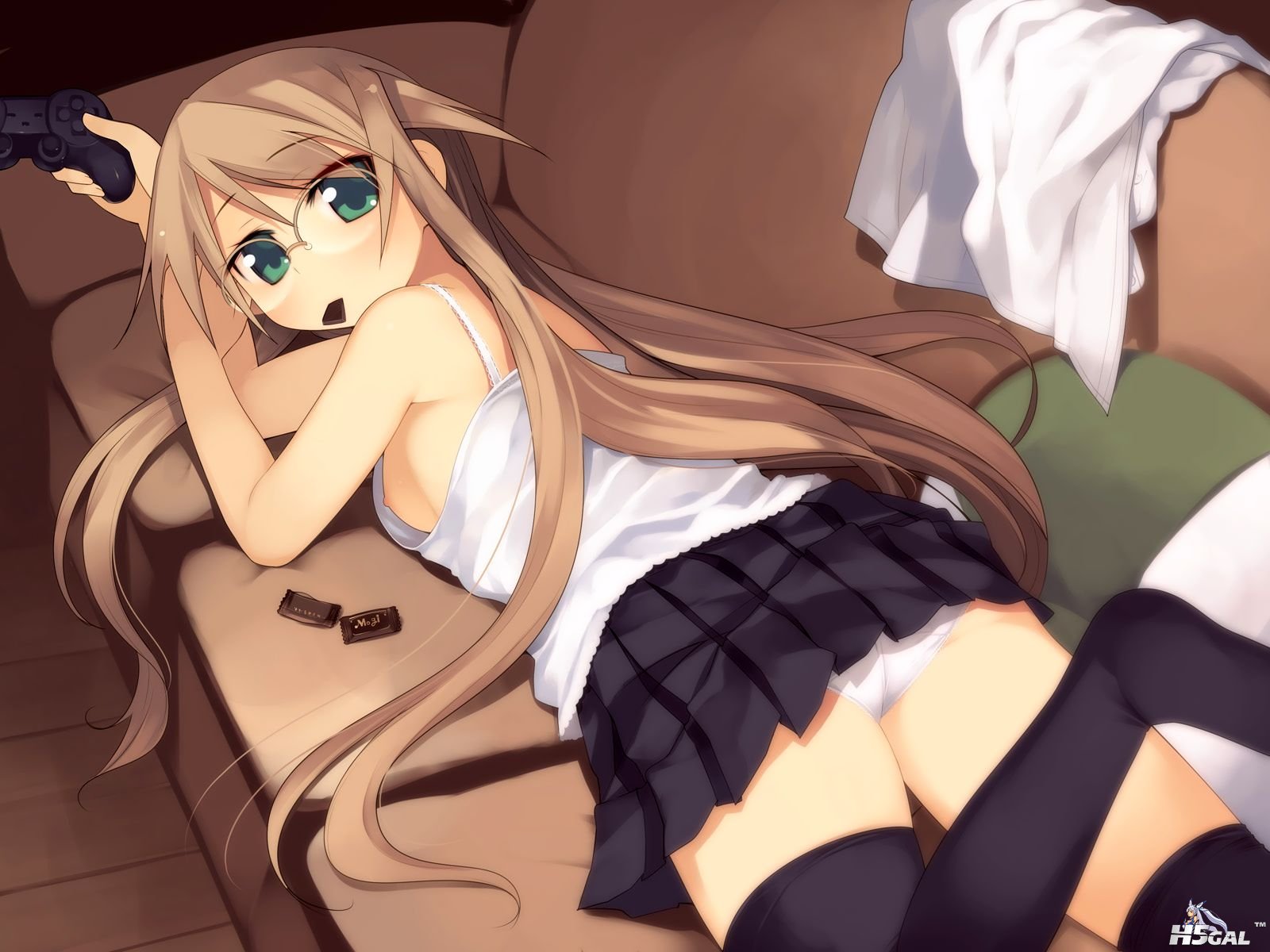_senka breasts brown_hair candy chocolate glasses green_eyes long_hair nipple_sl.jpg