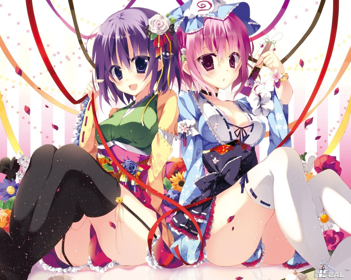 Konachan_com - 150894 2girls flowers hat hieda_no_akyuu kisaragi_kiriha petals s.jpg