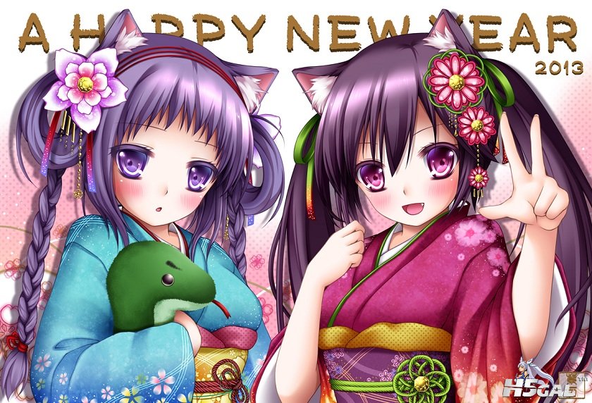 Konachan_com - 151842 2girls animal_ears blue_eyes blue_hair blush catgirl flowe.jpg