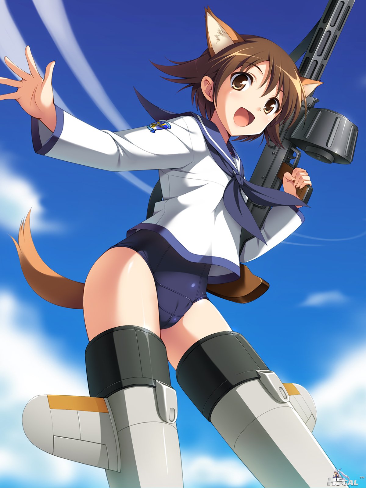 yande 203431 animal_ears cameltoe cygnus gun inumimi miyafuji_yoshika school_swi.jpg