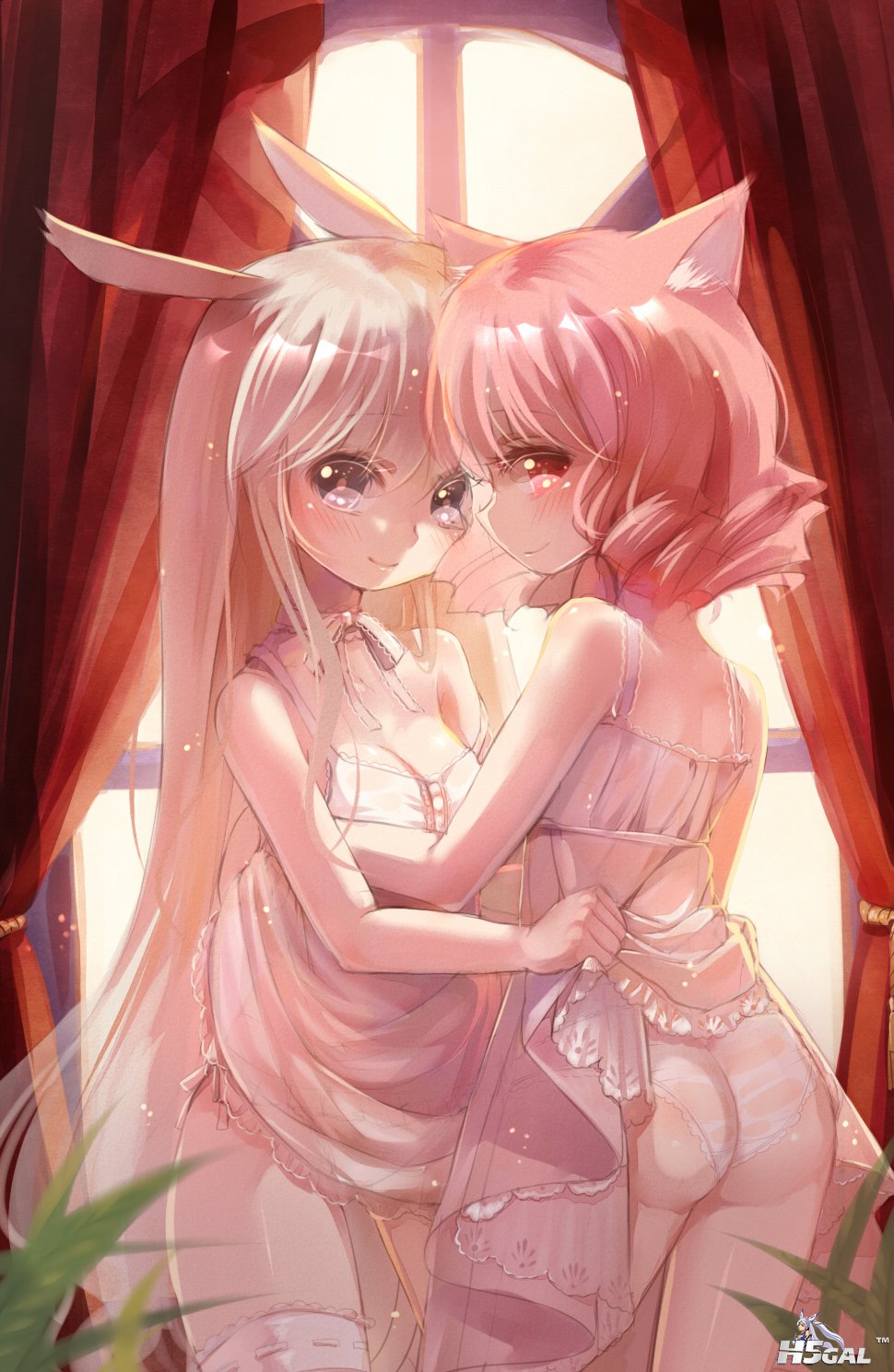 yande 254679 animal_ears pantsu rancy see_through skirt_lift thighhighs yuri.jpg