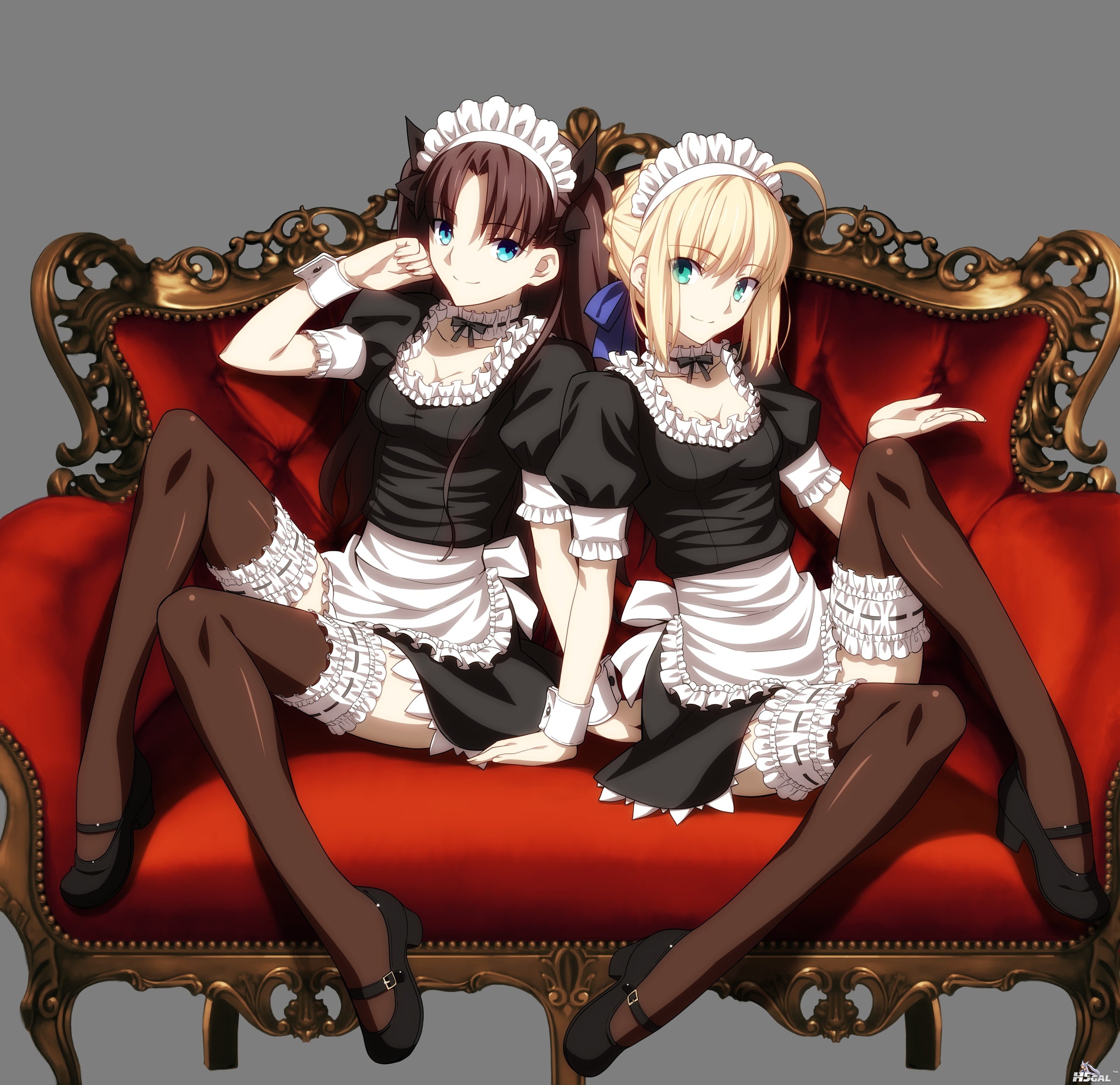 cleavage fate stay_night garter heels maid saber takeuchi_takashi thighhighs toosaka_-.jpg