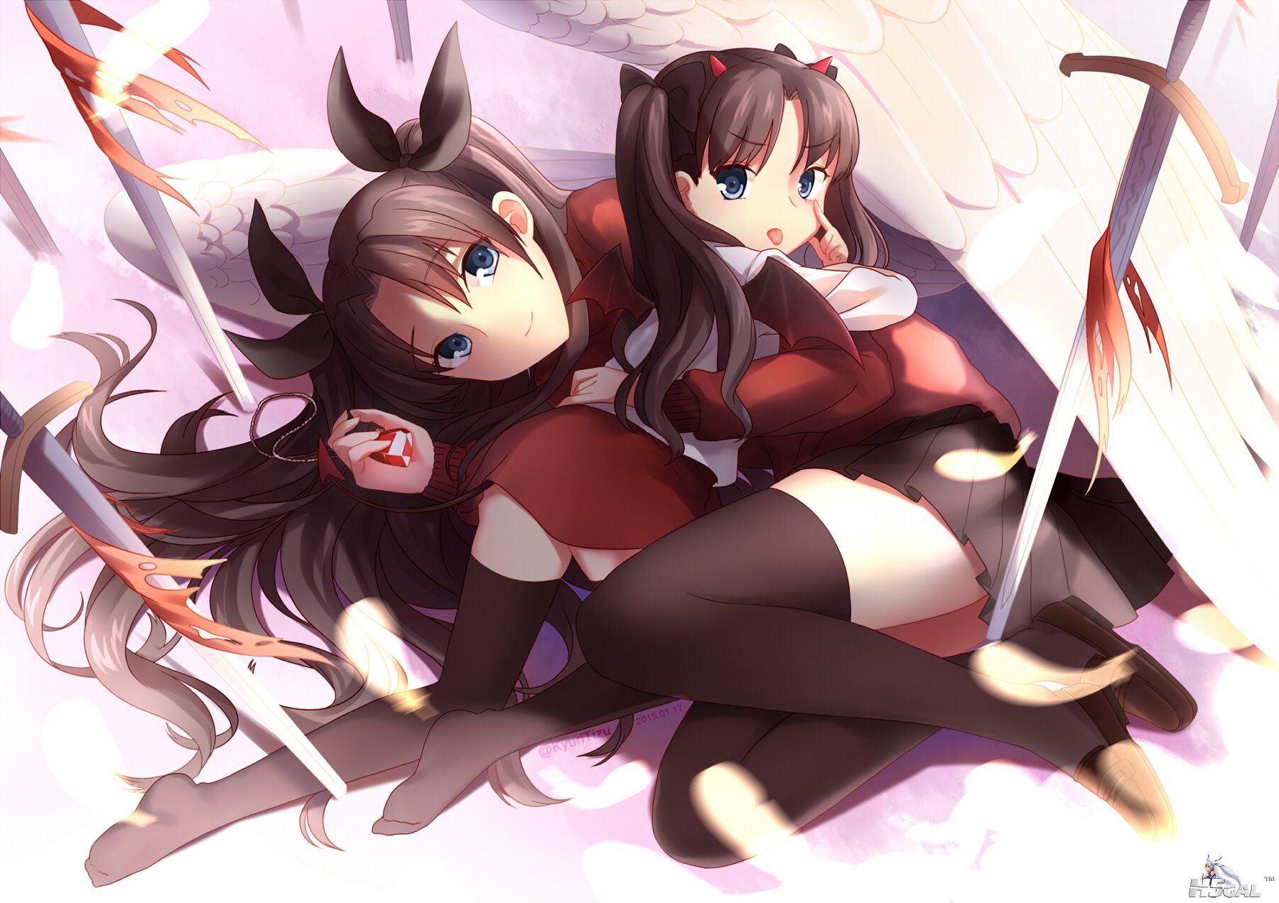 309973 fate stay_night fate zero kyuri_(405966795) sword thighhighs toosaka_rin wings_.jpg