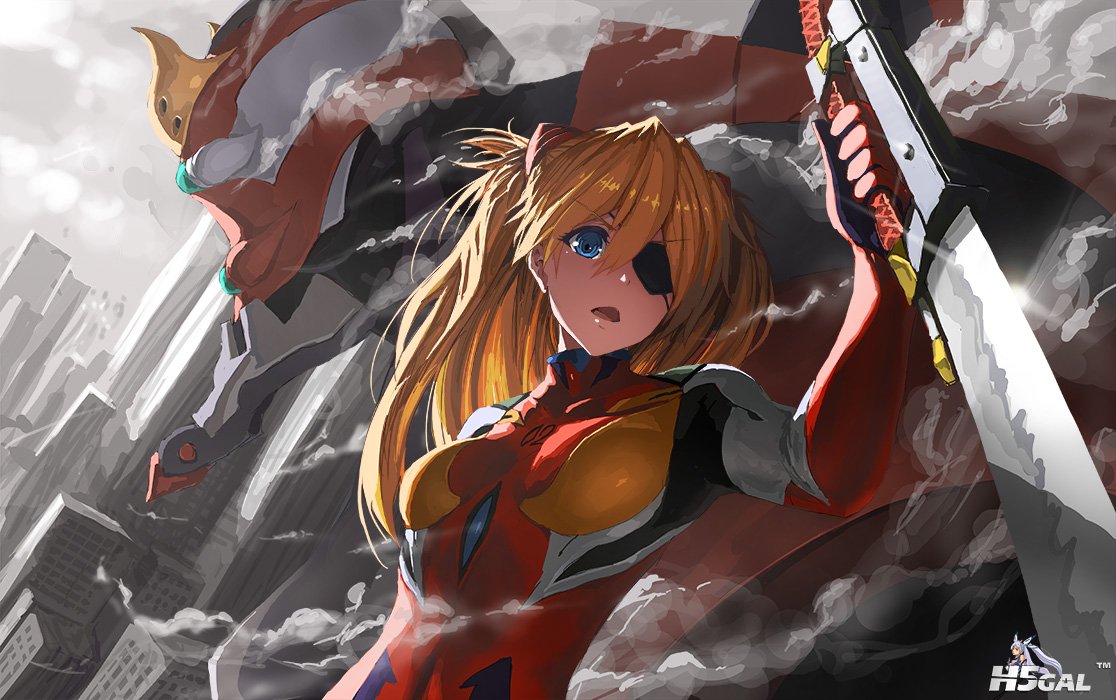 Konachan.com - 188150 blue_eyes bodysuit building city eva-02 eyepatch geeto_gaa.jpg