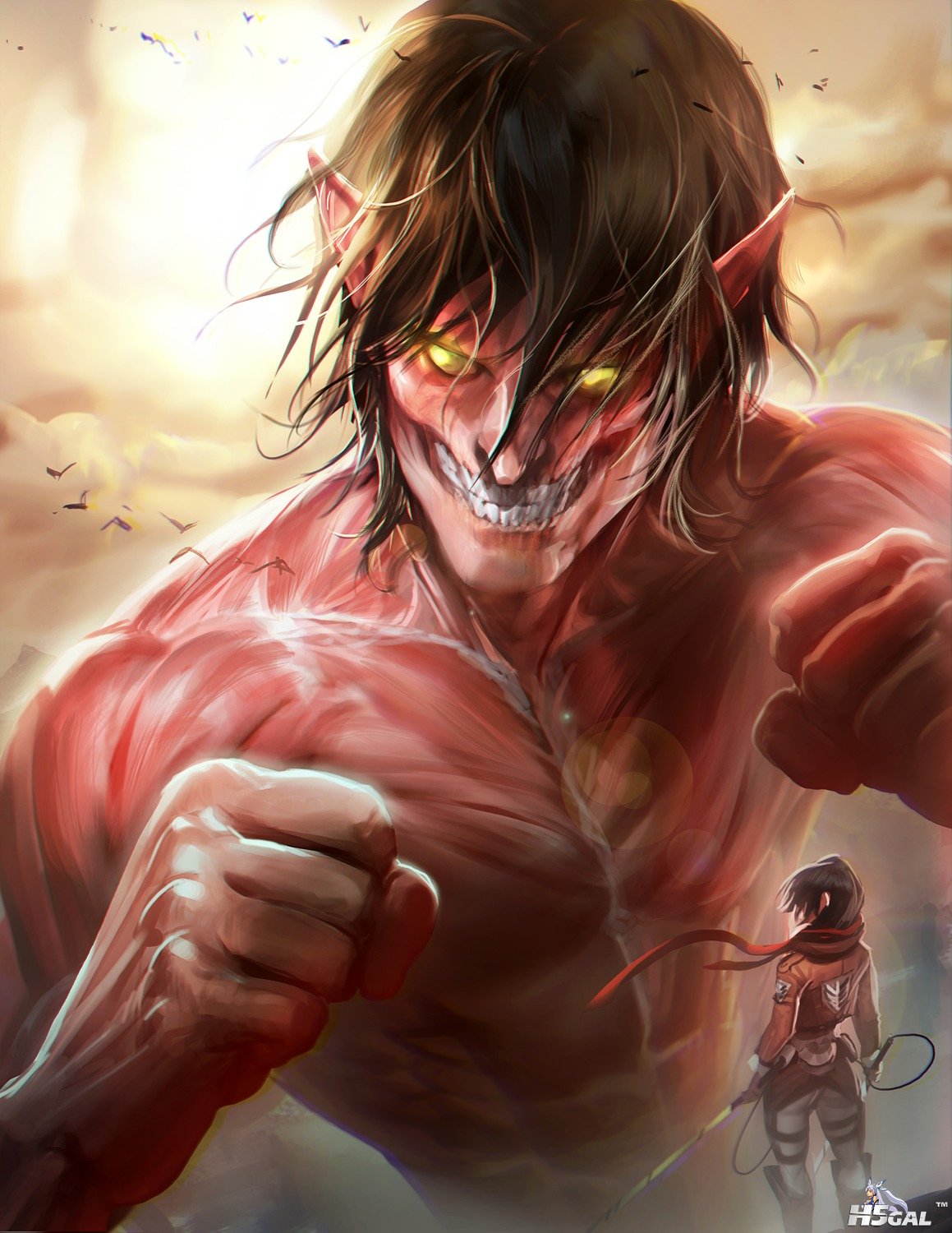 yande.re 336273 sample eren_jaeger mikasa_ackerman pointy_ears sakimichan shinge.jpg